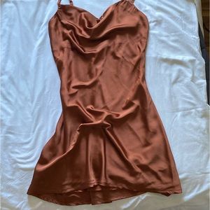 Hollister satin cowl neck mini dress. Copper/ rust color. size M